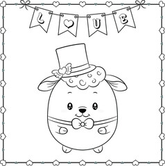 happy Valentines day cute sheep drawing sketch for coloring