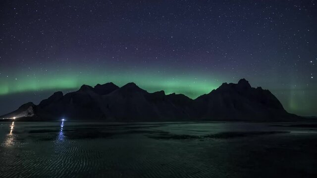 nortern lights over stoksnes in iceland