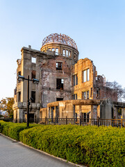 Atomic Bomb Dome at sunset, part of the Hiroshima Peace Memorial Park Hiroshima, Japan and was...