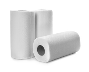 Rolls of paper tissues on white background