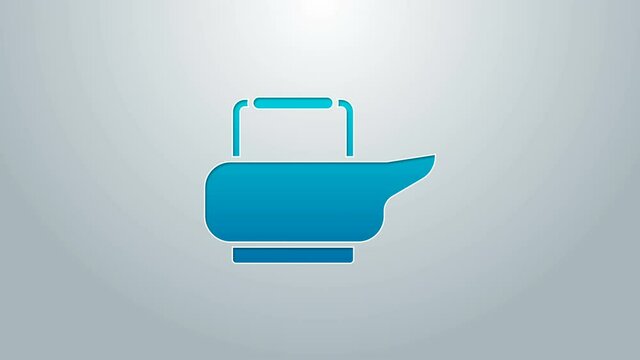 Blue line Bedpan icon isolated on grey background. Toilet for bedridden patients. 4K Video motion graphic animation