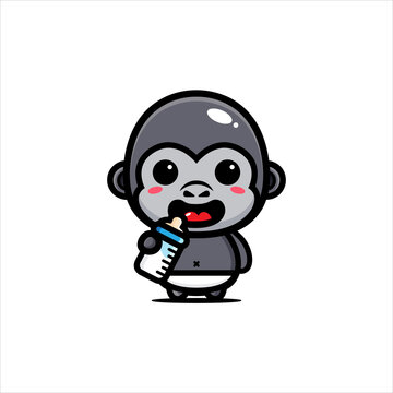 cute baby gorilla character vector design