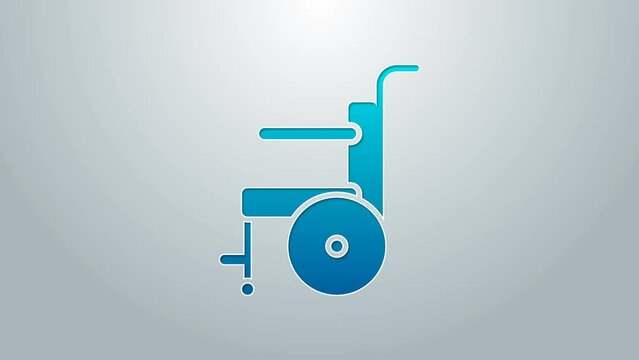 Blue line Wheelchair for disabled person icon isolated on grey background. 4K Video motion graphic animation