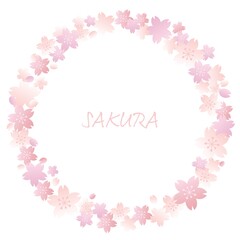 Fototapeta na wymiar ピンクの桜の丸いフレームイラスト