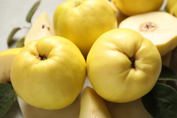 Fresh ripe organic quince fruits, closeup view