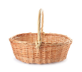 Wicker basket with handle isolated on white