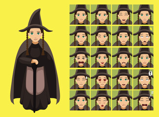 Manga Style Crone Woman Cartoon Character Emotions