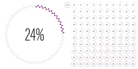 Set of circle percentage diagrams meters from 0 to 100 ready-to-use for web design, user interface UI or infographic - indicator with purple