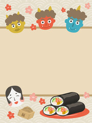 節分　恵方巻　鬼　バナー　縦長　POP　フレーム　枠　文字入れ用