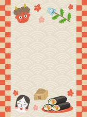 節分　恵方巻　鬼　バナー　縦長　POP　フレーム　枠　文字入れ用