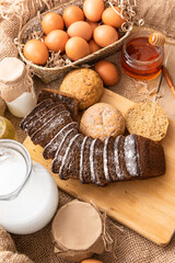 Homemade cakes made from natural ingredients of milk, eggs and flour.