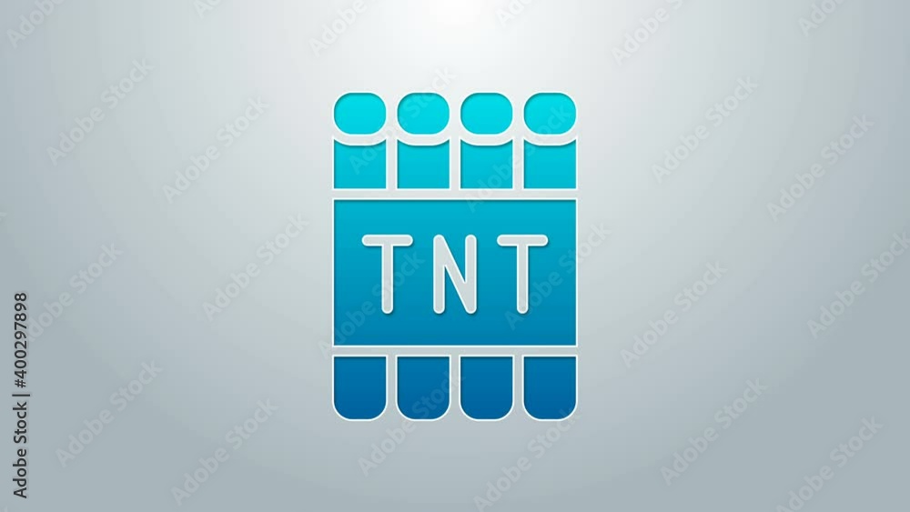 Poster blue line detonate dynamite bomb stick and timer clock icon isolated on grey background. time bomb -