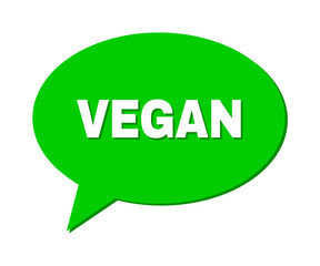 Chat VEGAN Colored Bubble Message. VEGAN phrase is located inside colored bubble with shadow. Vector quote label inside chat frame.