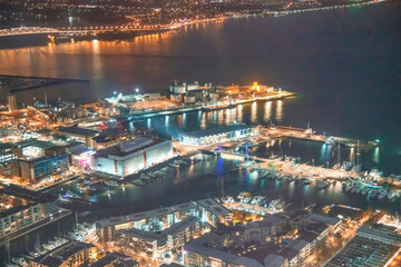 Naklejka premium AUCKLAND, NZ - AUGUST 26, 2018: Aerial city view from Sky Tower. Auckland skyline at night