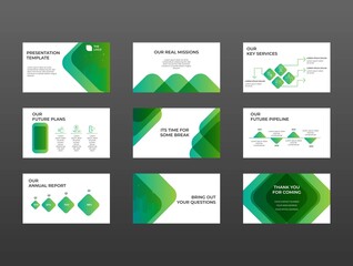 Company Investment Presentation, Pitch deck Vector Template. Green Color pallet perfect for environment friendly statups