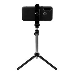 Smart phone and tripod isolated on white background