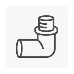 PVC plastic pipe fitting vector icon. 90 degree elbow adapter with slip socket opening 1 end and male NPT thread. Part for pipeline system, plumbing, sewage, drainage, waste, vent and water supply.