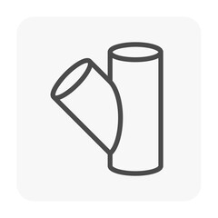 PVC plastic pipe fitting vector icon. 3 way 45 Degree (WYE) with slip socket opening 3 end (solvent weld). For connect pipe in pipeline for plumbing, drainage, vent, waste, sewage and water supply.