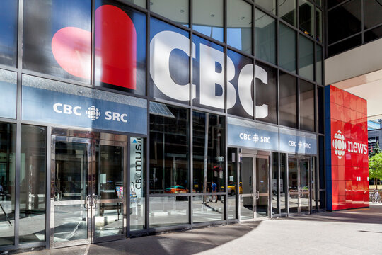 Toronto, Canada - June 19, 2018: Canadian Broadcasting Centre (CBC) in Toronto. CBC is the broadcast headquarters for the Canadian Broadcasting Corporation's  television and radio services. 