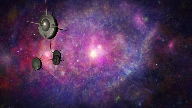 Space probes in colorful nebula universe