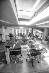 Office cabinet with modern desktop and chairs. meeting with company leaders