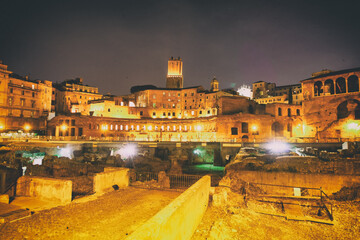 ROME, ITALY - JUNE 2014: Ancient ruins of Trajan Forum or Foro Traiano in Rome