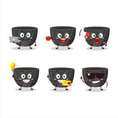 Black ceramic bowl cartoon character with various types of business emoticons