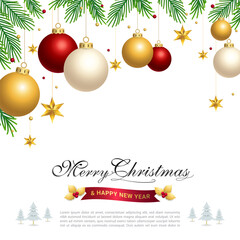 Naklejka premium Merry Christmas banner poster or backdrop template with festive elements border