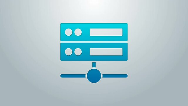 Blue line Server, Data, Web Hosting icon isolated on grey background. 4K Video motion graphic animation