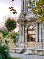 Clock tower in Dolmabahce palace at dusk