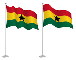 Ghana flag on flagpole waving in wind. Holiday design element. Checkpoint for map symbols. Isolated vector on white background