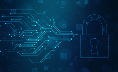 Closed Padlock on digital background, Technology security concept. Modern safety digital background. Lock Protection system, Cyber Security and information or network protection
