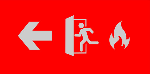 Emergency fire exit direction sign. Vector illustration