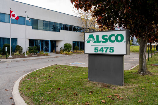 Burlington, Ontario, Canada - October 26, 2019: Alsco head office in Burlington; Alsco is a linen and uniform-rental business based in USA. 