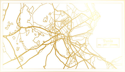 Obraz premium Tunis Tunisia City Map in Retro Style in Golden Color. Outline Map.