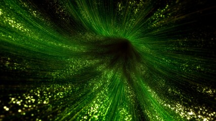 Fototapeta na wymiar the eternal cycle of nature and the universe in a time tunnel. Conceptual 3D Illustration of twisting green electrical particle pulses of quarks in the gravitation of a vortex wormhole.