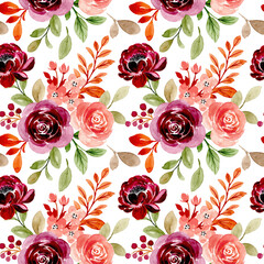 Seamless pattern with Burgundy peach floral watercolor