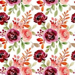 Acrylic prints Bordeaux Seamless pattern with Burgundy peach floral watercolor