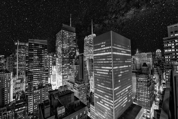 Aerial view of Manhattan Skyscrapers under a starry night, New York City - USA - 400311276