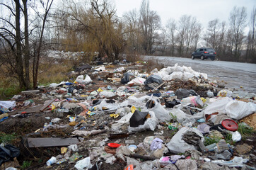 Winter landscape.Ecology of Ukraine. Nature near Ukrainian capital. Environmental contamination. Illegal junk dump.  Kiev,Ukraine