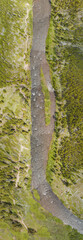 Yellowstone River, Wyoming. Overhead downward panoramic view from drone