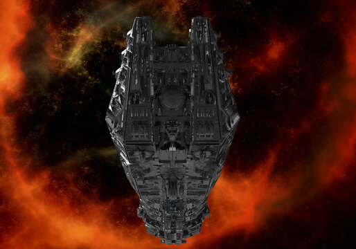 Future spaceship in deep space 3d illustration