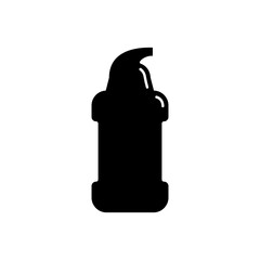 Cosmetic container in the form of plastic bottle with dispenser. Illustration design in the form of silhouette with thin white lines. Isolated icon in flat style on white background