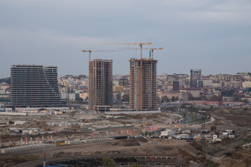 Construction of Belgrade Waterfront (Beograd na vodi) modern residence complex on Sava river in Belgrade, capital of Serbia, urban renewal development project in progress. Belgrade,Serbia 03.11.2018