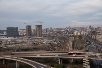 Fototapeta premium Construction of Belgrade Waterfront (Beograd na vodi) modern residence complex on Sava river in Belgrade, capital of Serbia, urban renewal development project in progress. Belgrade,Serbia 03.11.2018