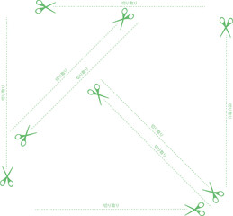 シンプルな角度別ハサミの切り取り点線のイラスト