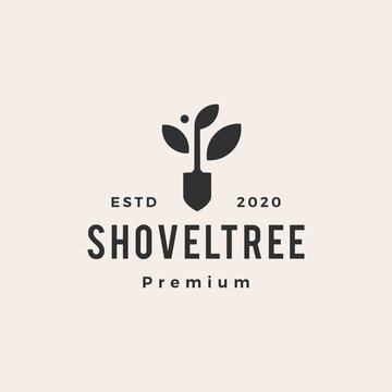 shovel tree leaf hipster vintage logo vector icon illustration