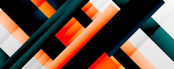 Geometric abstract backgrounds with shadow lines, modern forms, rectangles, squares and fluid gradients. Bright colorful stripes cool backdrops