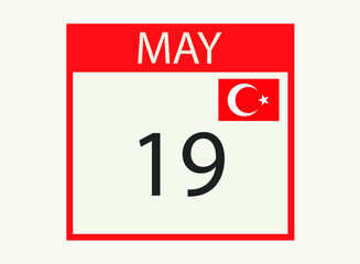 Obraz premium May 19 calendar sheet. Turkey national holiday