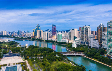 Obraz premium City night view of Bailuzhou Park, Xiamen, China